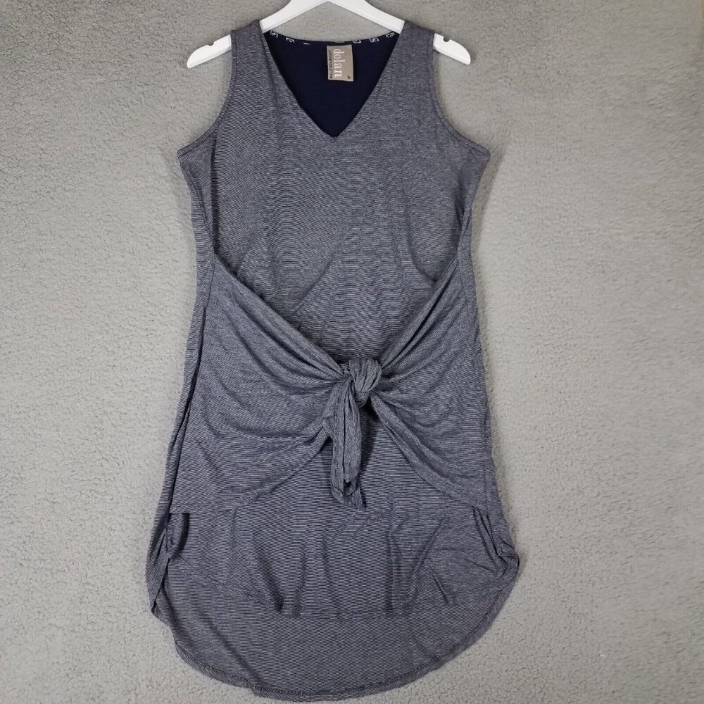Dolan Dress Women's Medium Blue Striped Faux Wrap Stretch Casual Summer Beach